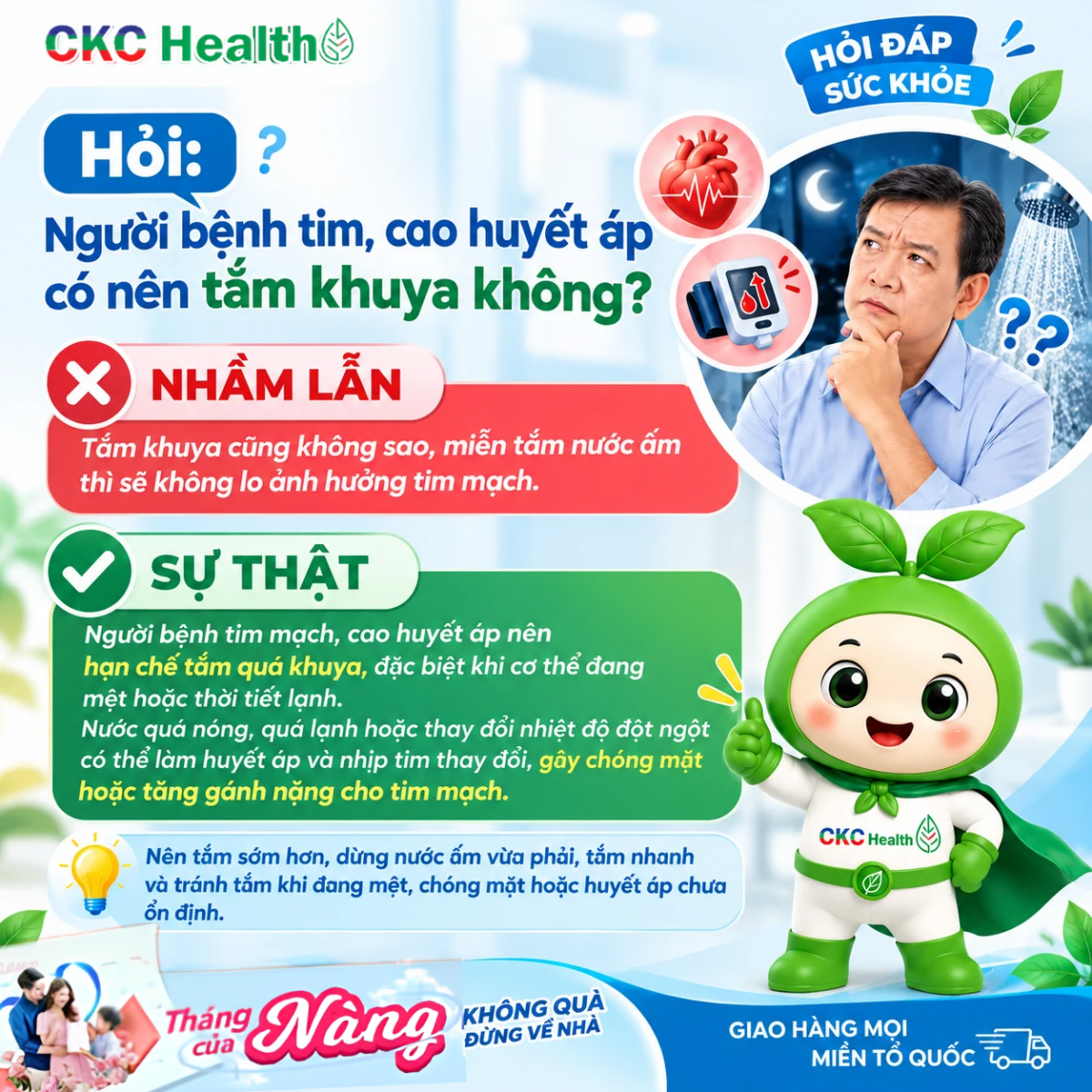NGƯỜI BỆNH TIM, CAO HUYẾT ÁP CÓ NÊN TẮM KHUYA?